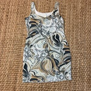 Donna Swirl Pattern Mini Dress - Black, White, Tan